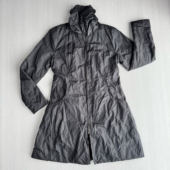 VTG UMBRALE Crinkle A Line Jacket XS Graphite Fleece Lined Ruffle Collar Y2K - Picture 4 of 15